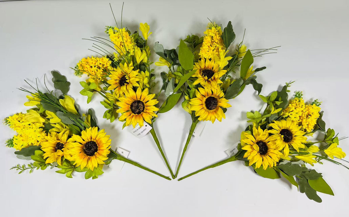 Rustic Sunflower and Yellow Floral Bouquet | 16” Artificial Farmhouse Spring Wildflower Pick
