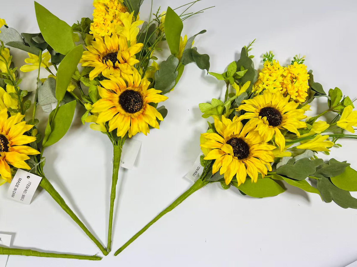 Rustic Sunflower and Yellow Floral Bouquet | 16” Artificial Farmhouse Spring Wildflower Pick
