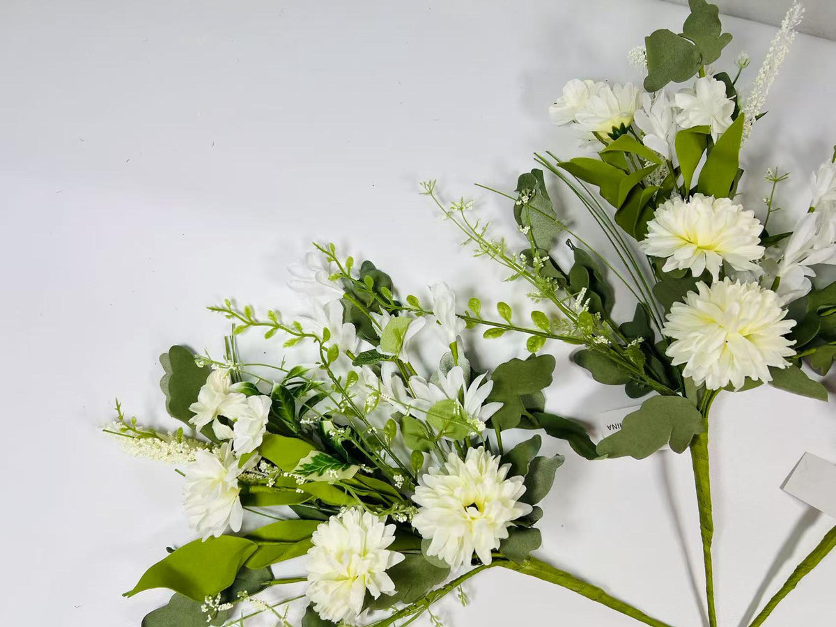 White Artificial Flower Bouquet 16” | Faux Daisy Pick | Rustic Farmhouse Wedding Floral Stem
