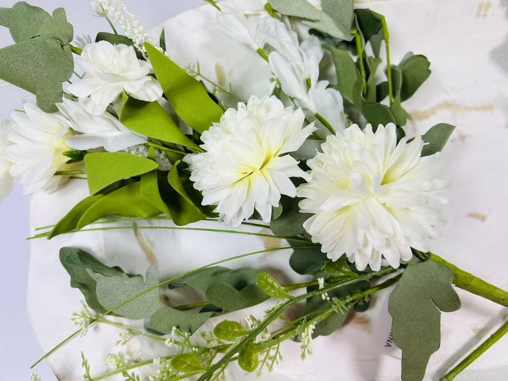 White Artificial Flower Bouquet 16” | Faux Daisy Pick | Rustic Farmhouse Wedding Floral Stem