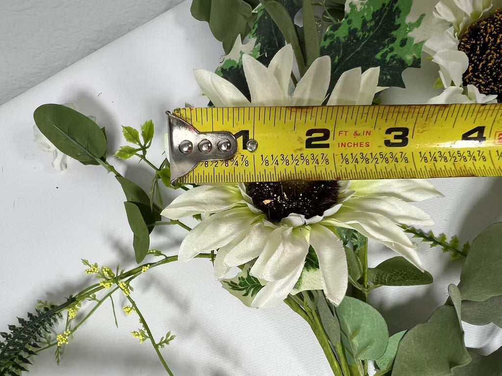 White Sunflower Garland 5ft | Farmhouse Greenery Garland | Rustic Artificial Floral Vine Decor