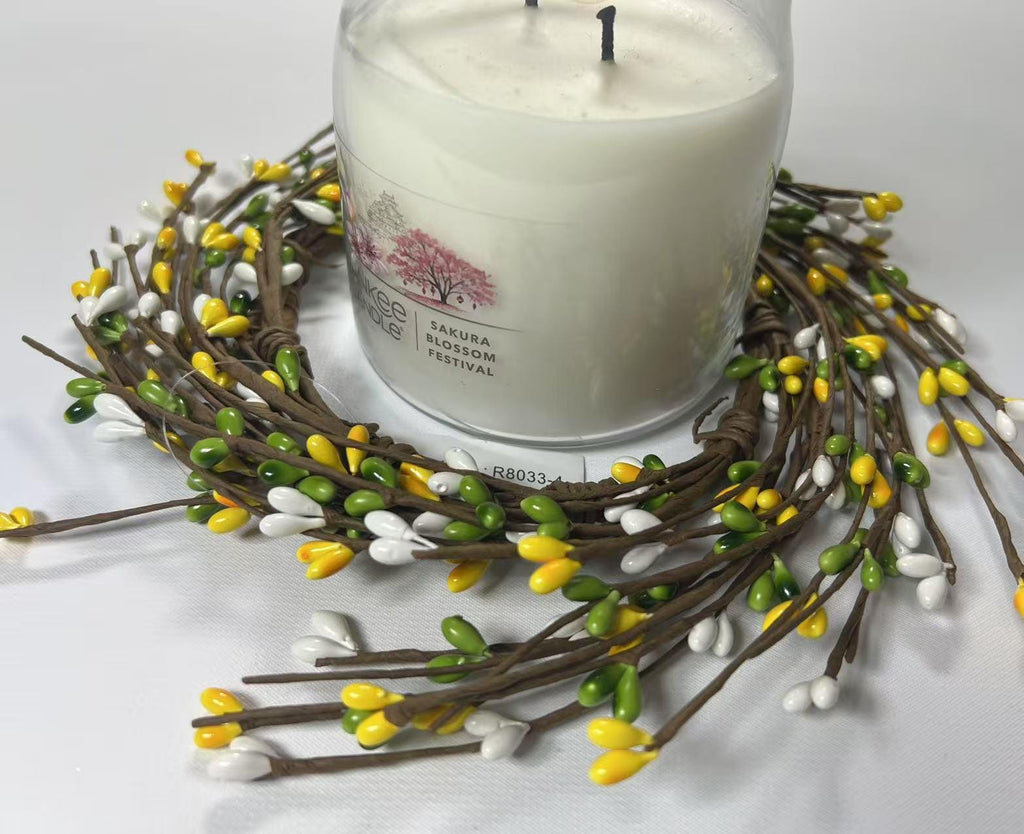 Spring Pip Berry Wreath Ring 4.5” | Mini Candle Ring | Yellow White Green Farmhouse Decor