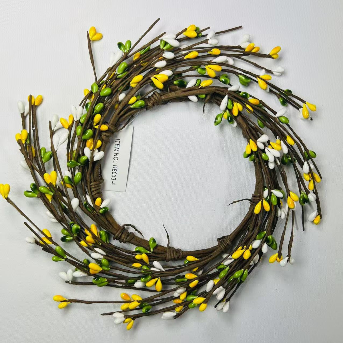 Spring Pip Berry Wreath Ring 4.5” | Mini Candle Ring | Yellow White Green Farmhouse Decor