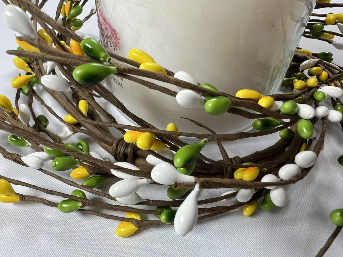 Spring Pip Berry Wreath Ring 4.5” | Mini Candle Ring | Yellow White Green Farmhouse Decor
