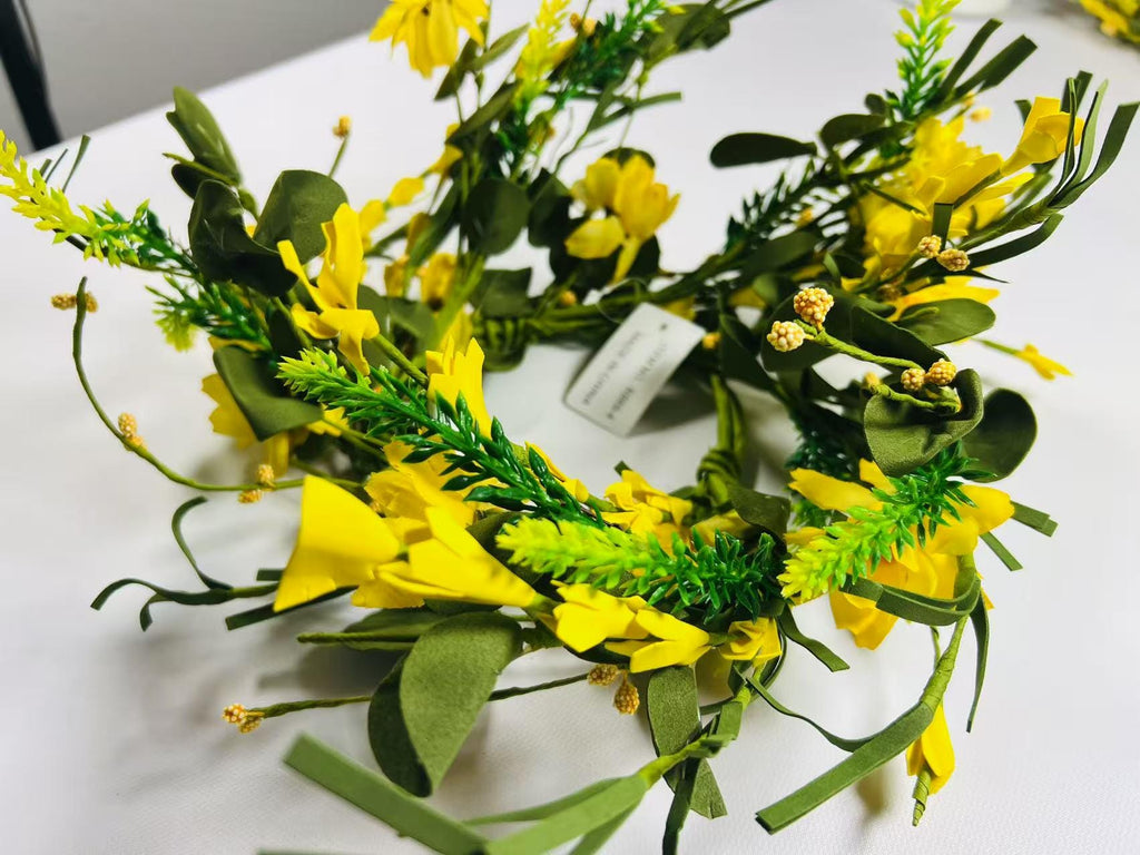 4.5" Yellow Spring Candle Ring | Faux Floral Wreath for Farmhouse Decor | Mini Tabletop Wreath