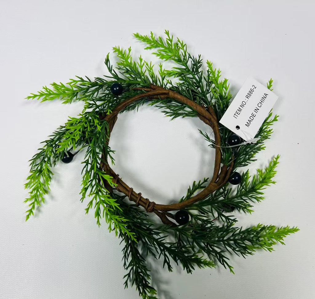 2.5” Touch Real Cedar Blueberry Candle Ring Wreath - Faux Mini Greenery Holiday Decor