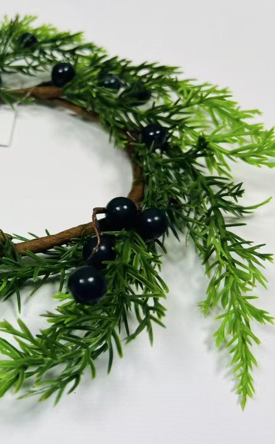 2.5” Touch Real Cedar Blueberry Candle Ring Wreath - Faux Mini Greenery Holiday Decor