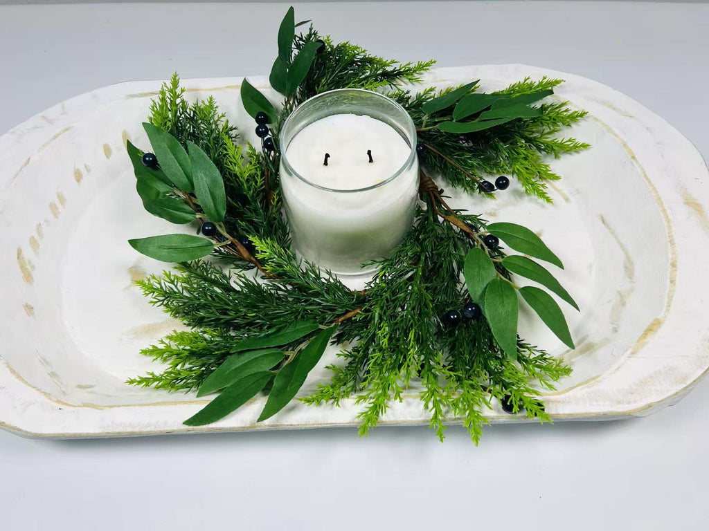 4.5” Touch Real Cedar Blueberry Candle Ring Wreath - Faux Greenery Holiday Table Decor