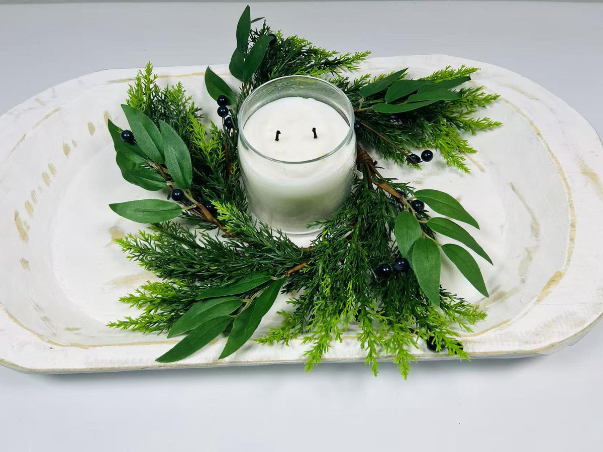 4.5” Touch Real Cedar Blueberry Candle Ring Wreath - Faux Greenery Holiday Table Decor