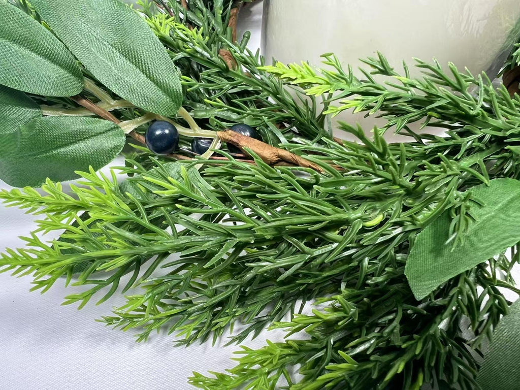 4.5” Touch Real Cedar Blueberry Candle Ring Wreath - Faux Greenery Holiday Table Decor