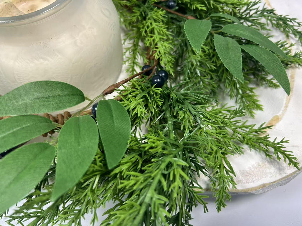6.5” Touch Real Cedar Blueberry Candle Ring Wreath - Faux Greenery Holiday Table Decor
