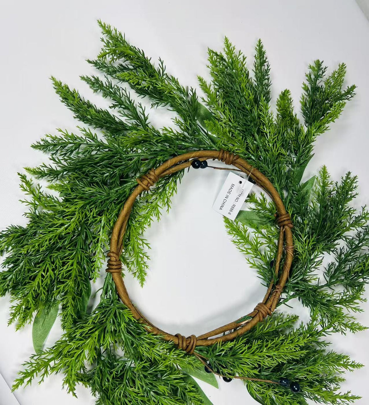 6.5” Touch Real Cedar Blueberry Candle Ring Wreath - Faux Greenery Holiday Table Decor