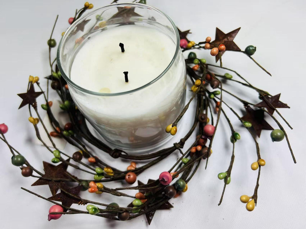 Rustic Pip Berry Star Wreath 4.5” – Farmhouse Mini Ring Candle Holder Decor