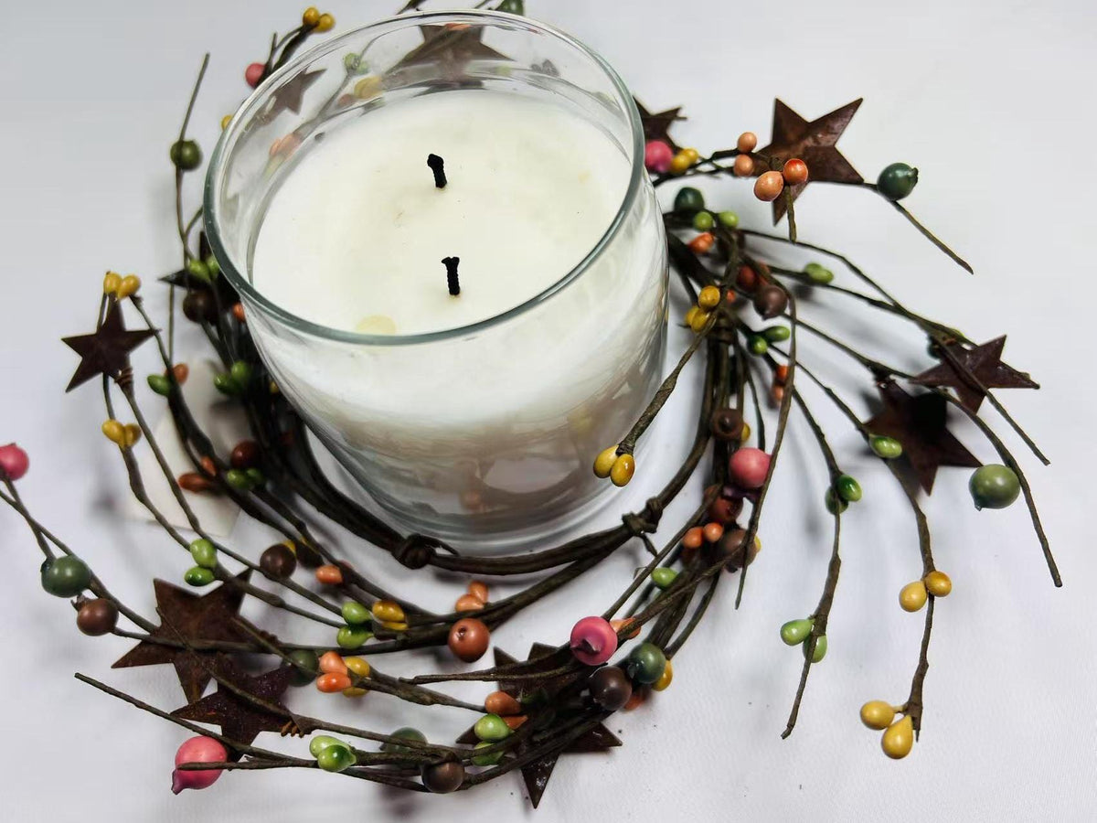 Rustic Pip Berry Star Wreath 4.5” – Farmhouse Mini Ring Candle Holder Decor