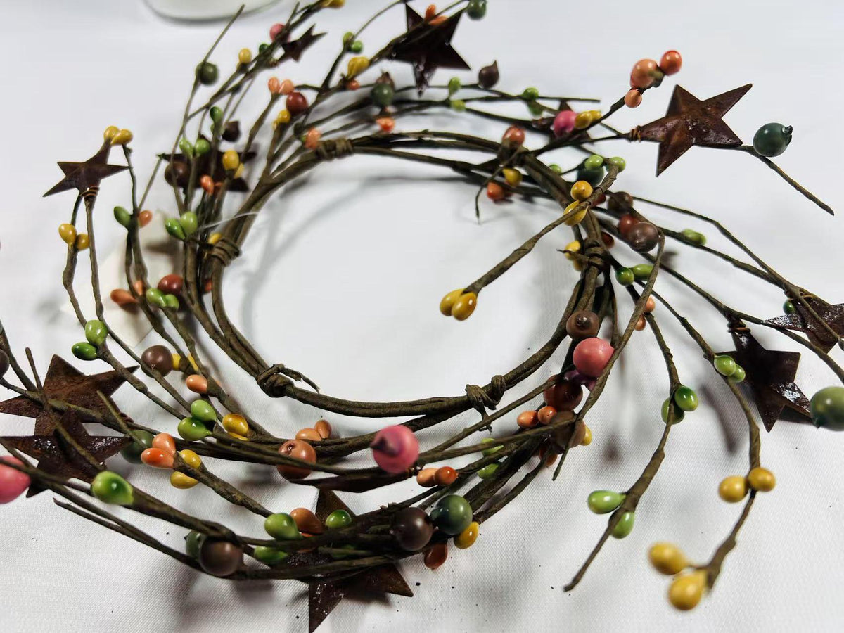 Rustic Pip Berry Star Wreath 4.5” – Farmhouse Mini Ring Candle Holder Decor