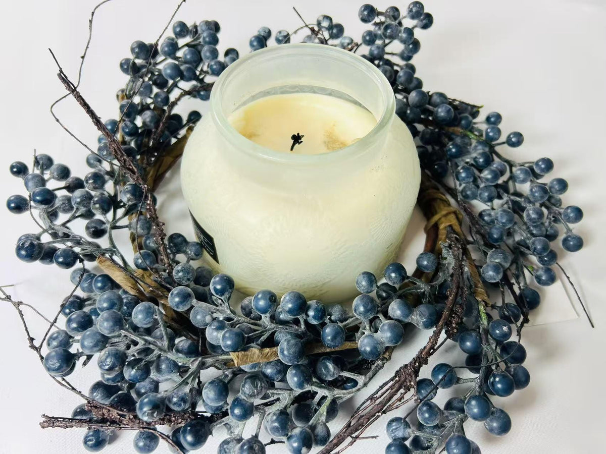 Rustic Blue Berry Wreath 6.5” | Farmhouse Mini Wreath | Winter Door Decor | Candle Ring Accent