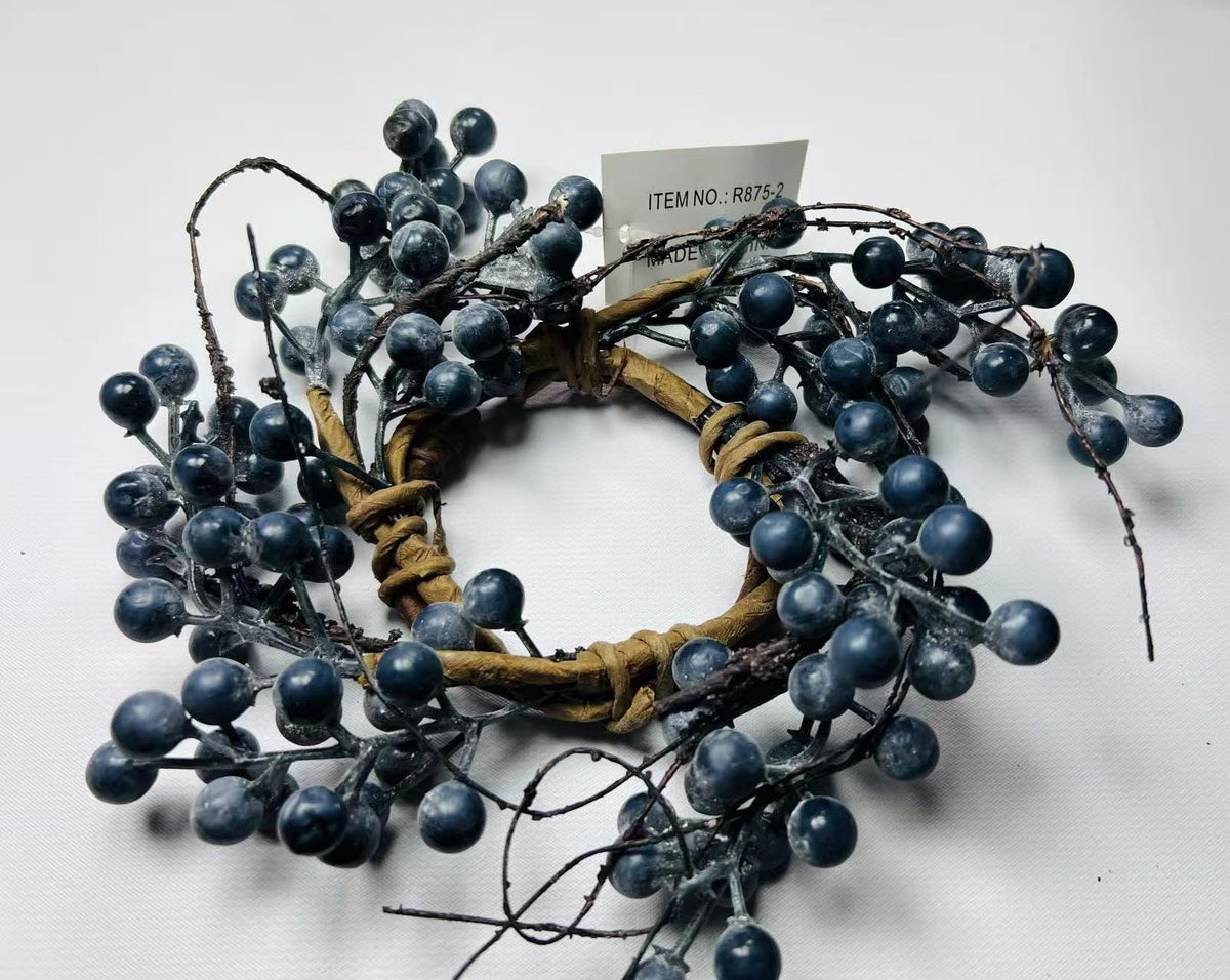 Mini Blue Berry Wreath: Rustic Farmhouse Candle Ring (2.5")