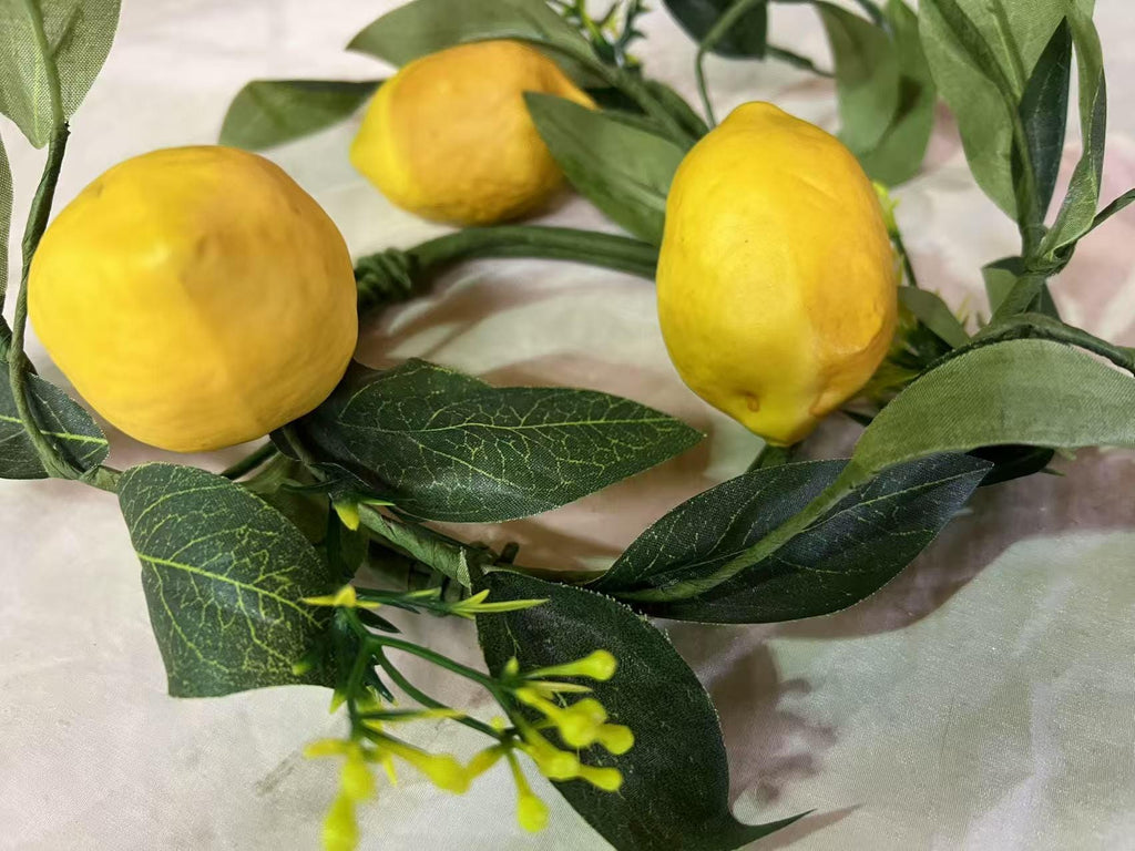 Mini Lemon Wreath 4.5” | Small Summer Kitchen Decor | Artificial Fruit Wreath Farmhouse Accent
