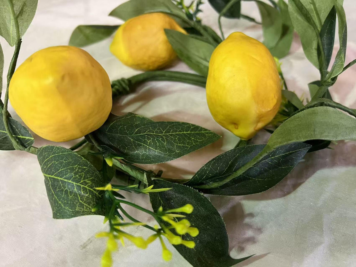 Mini Lemon Wreath 4.5” | Small Summer Kitchen Decor | Artificial Fruit Wreath Farmhouse Accent