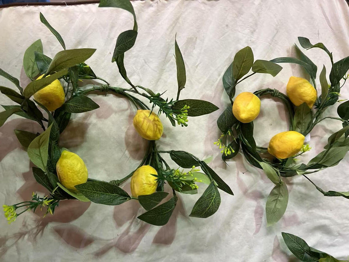 Mini Lemon Wreath 4.5” | Small Summer Kitchen Decor | Artificial Fruit Wreath Farmhouse Accent