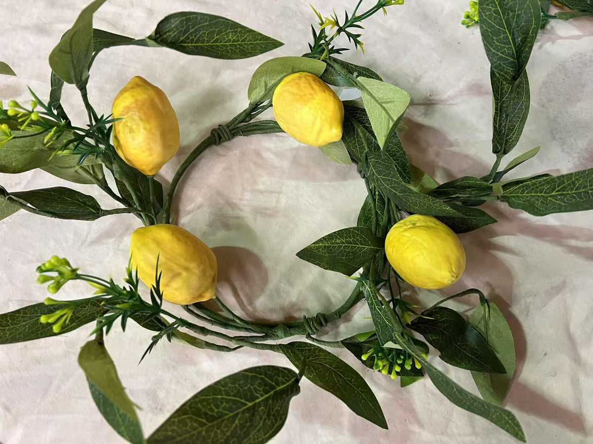 Lemon Wreath 6.5” | Summer Kitchen Decor | Artificial Citrus Ring | Farmhouse Tiered Tray Accent