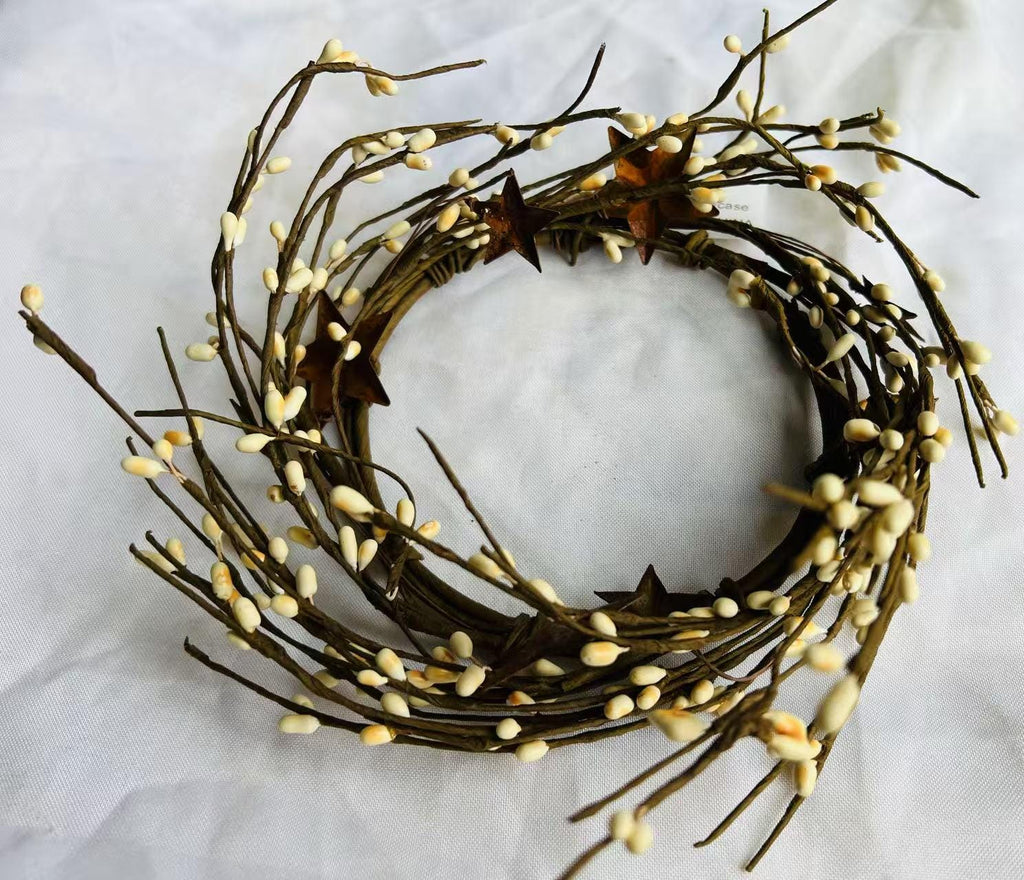 Mini Cream Pip Berry Wreath: Rustic Star Country Decor (4.5")