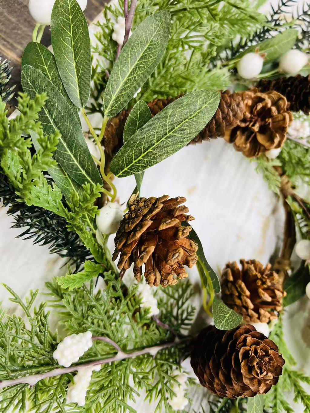 Winter Pine Wreath 6.5” Mini Christmas Candle Ring Pinecone Berry Greenery Farmhouse Decor