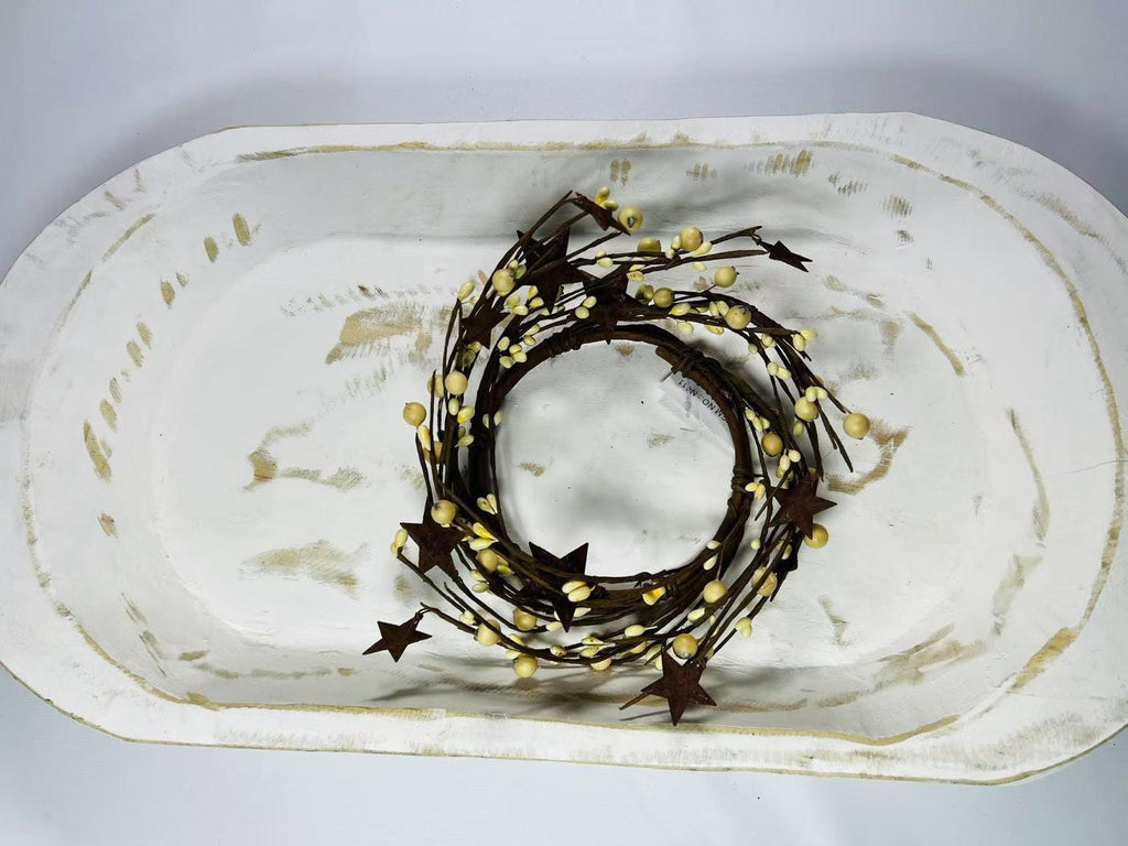 Cream Pip Berry Wreath: Rustic Metal Star Candle Ring - 4.5”
