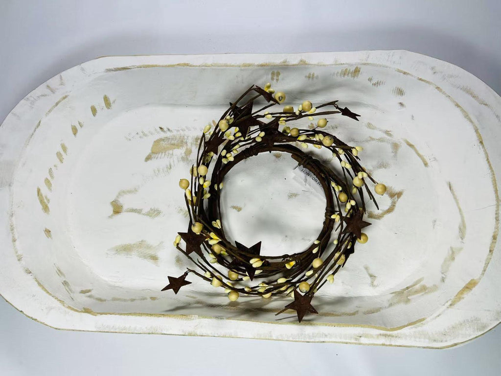 Cream Pip Berry Wreath: Rustic Metal Star Candle Ring - 4.5”