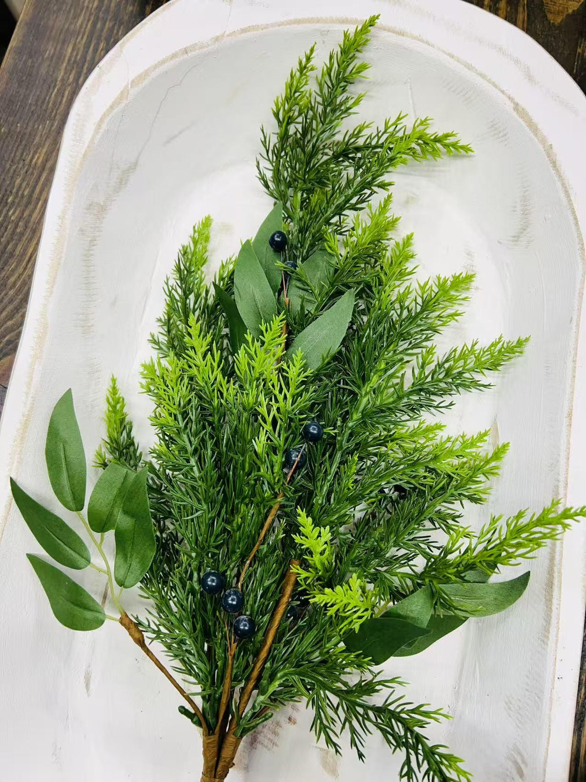 Real Touch Cedar Pine Greenery Pick Faux Blueberry Stem Lifelike Holiday Farmhouse Rustic Decor