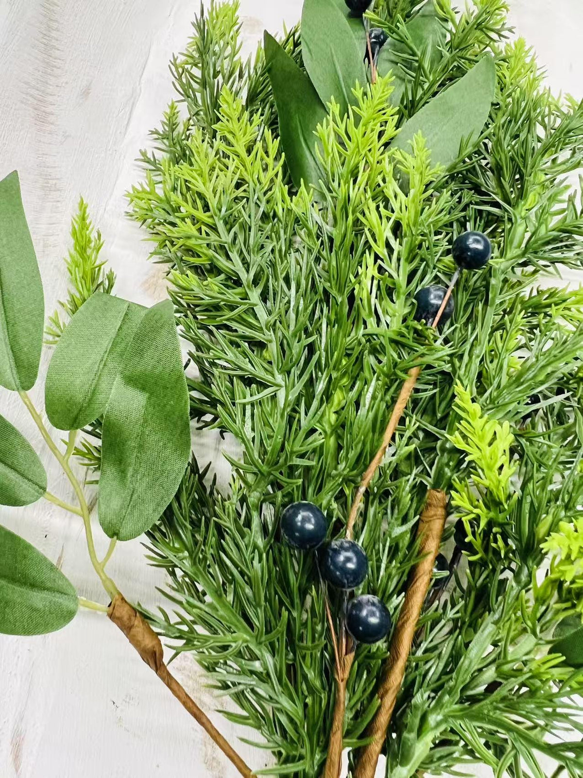 Real Touch Cedar Pine Greenery Pick Faux Blueberry Stem Lifelike Holiday Farmhouse Rustic Decor