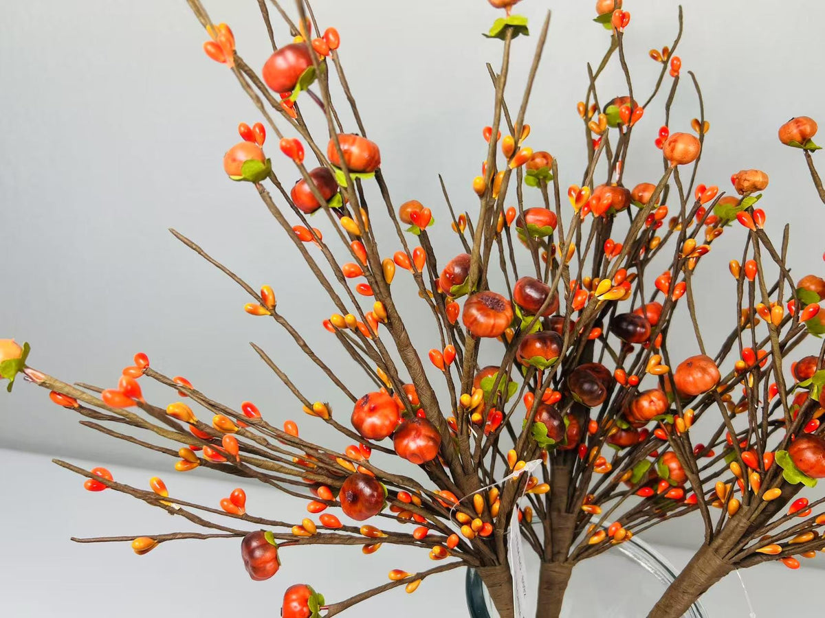 19 Inch Fall Pumpkin Berry Pick, Autumn Floral Stem, Thanksgiving Centerpiece, Rustic Farmhouse Decor
