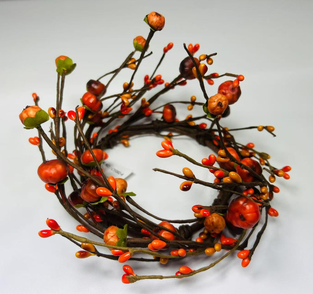 4.5” Fall Mini Pumpkin Candle Ring | Rustic Autumn Berry Wreath | Farmhouse Table Decor