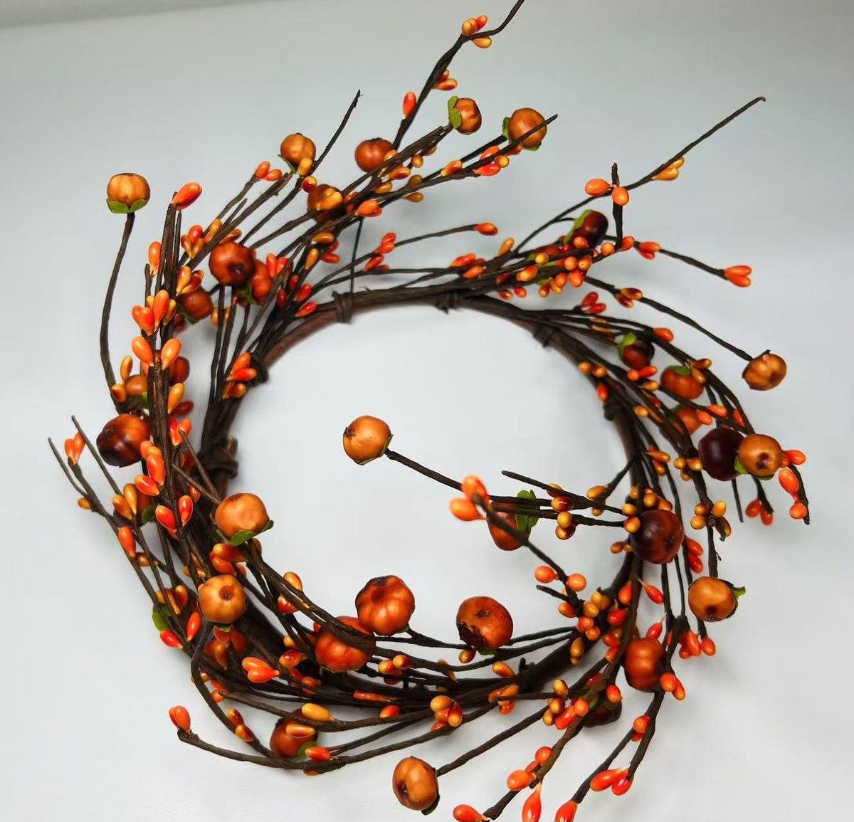 6.5” Fall Pumpkin Berry Candle Ring | Mini Autumn Wreath | Farmhouse Thanksgiving Decor