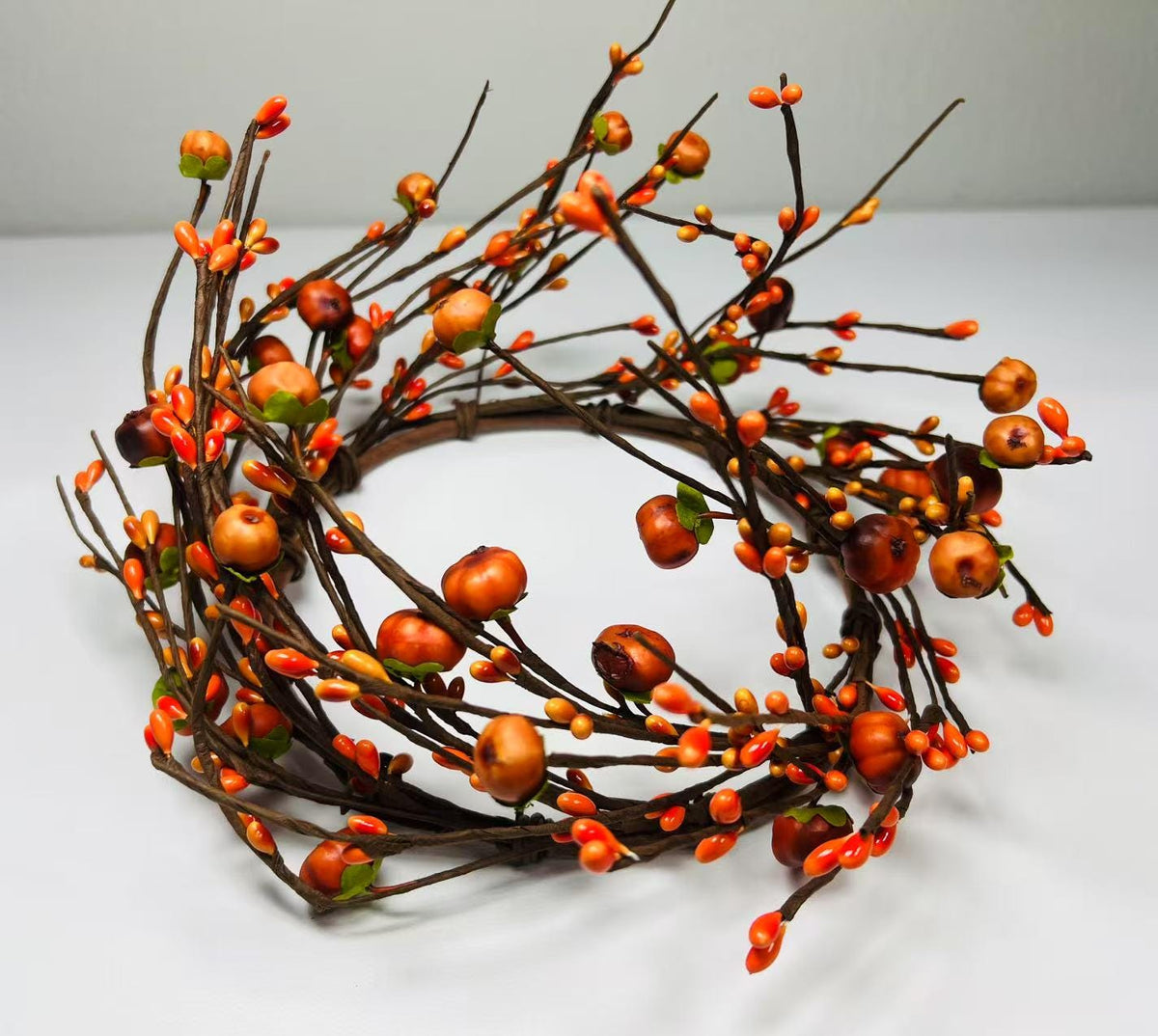 6.5” Fall Pumpkin Berry Candle Ring | Mini Autumn Wreath | Farmhouse Thanksgiving Decor