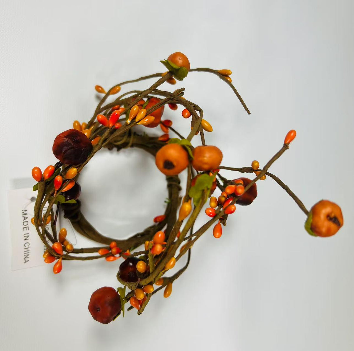 Mini Fall Berry Candle Ring: Rustic Orange Pip Berry Wreath