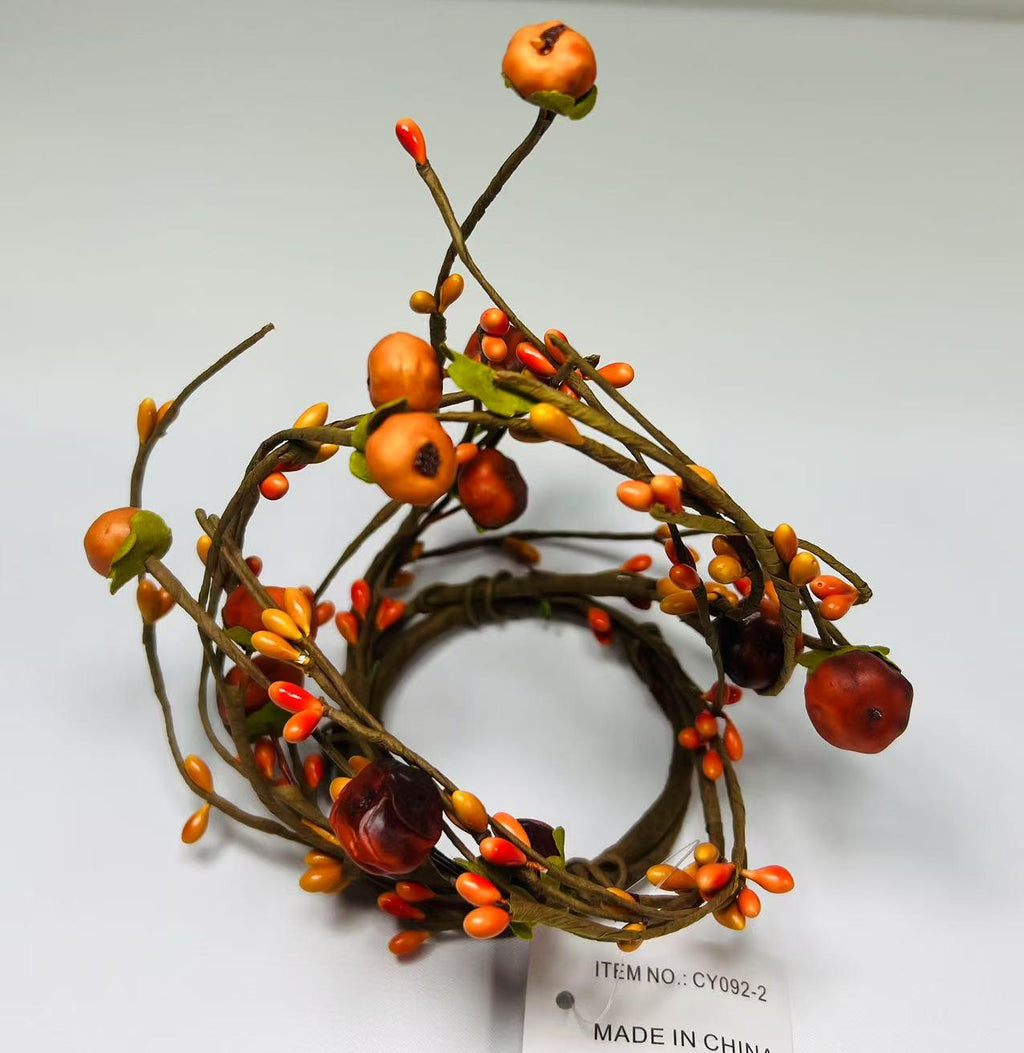 Mini Fall Berry Candle Ring: Rustic Orange Pip Berry Wreath