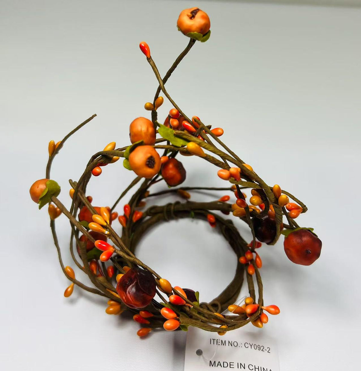 Mini Fall Berry Candle Ring: Rustic Orange Pip Berry Wreath