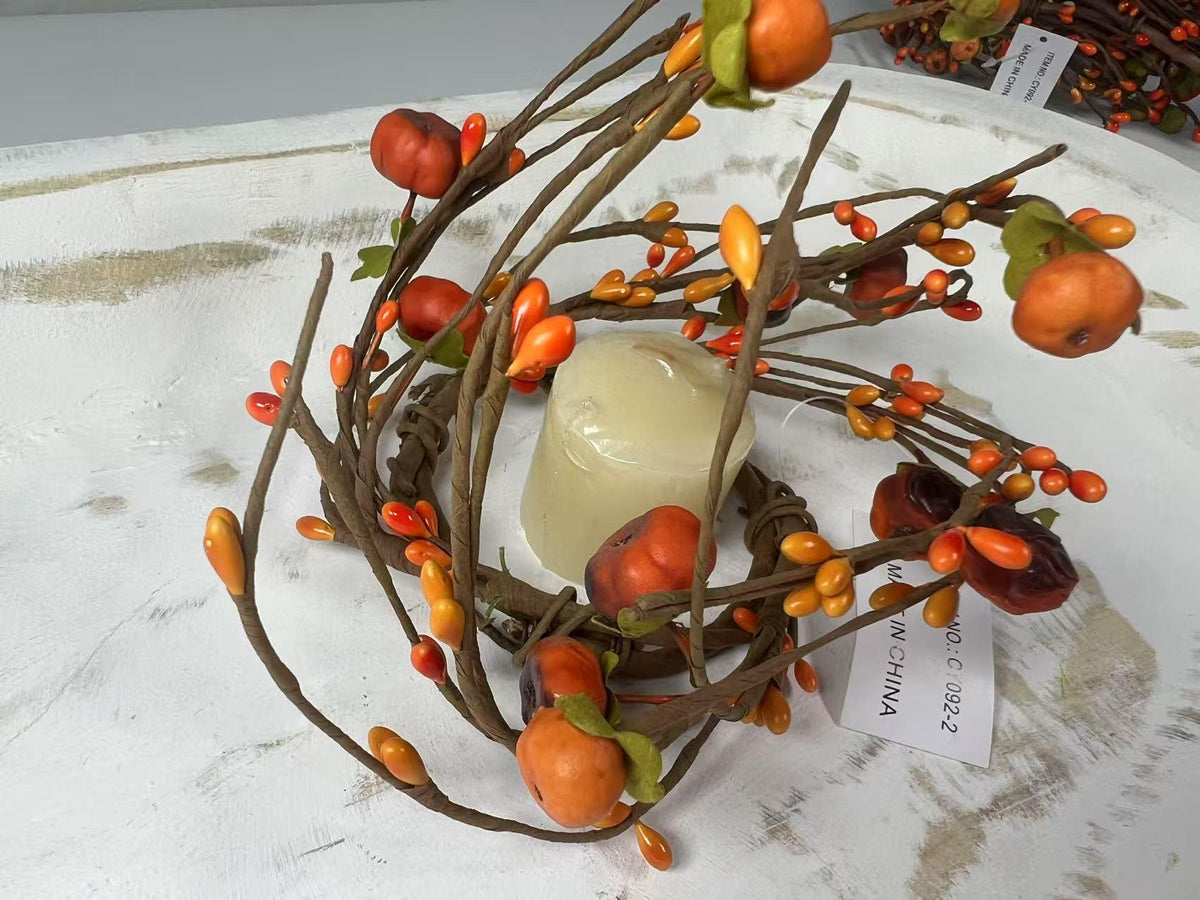 Mini Fall Berry Candle Ring: Rustic Orange Pip Berry Wreath