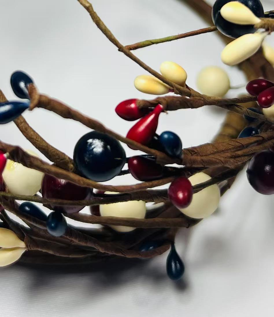 Patriotic Pip Berry Candle Ring 4.5” | Red White Blue Americana Farmhouse Decor