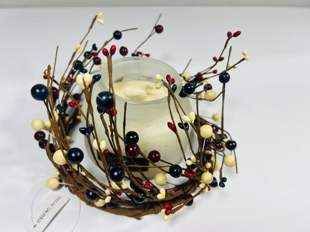 Patriotic Pip Berry Candle Ring: Rustic Americana Farmhouse Decor