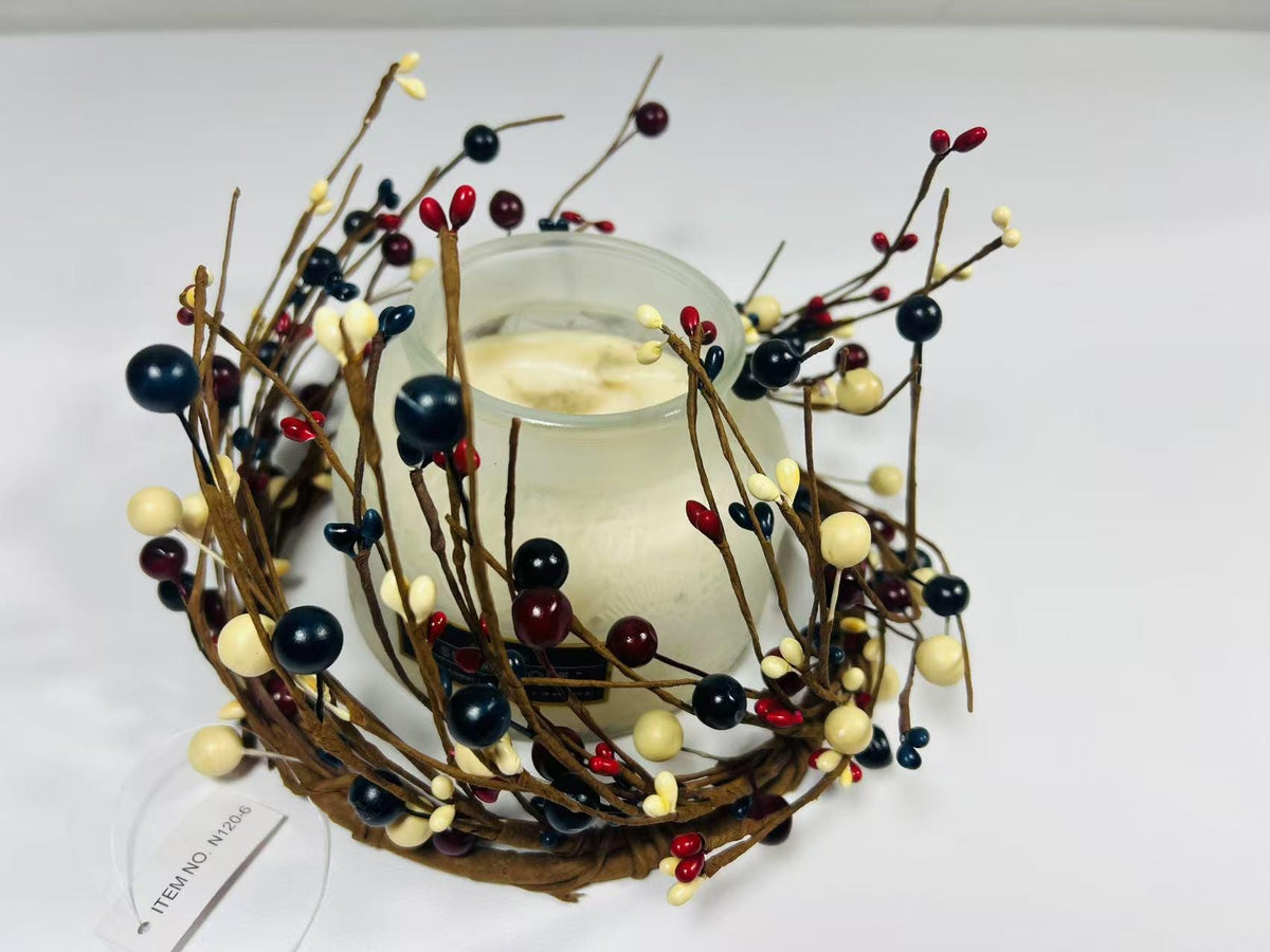 Patriotic Pip Berry Candle Ring: Rustic Americana Farmhouse Decor