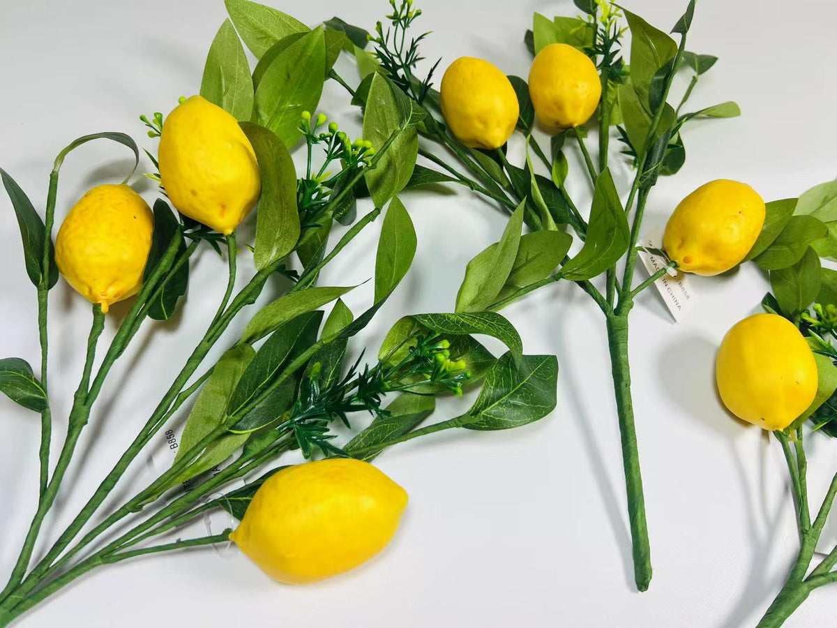 Artificial Lemon Branch: 18 Inch Faux Lemon Stem, Farmhouse Decor