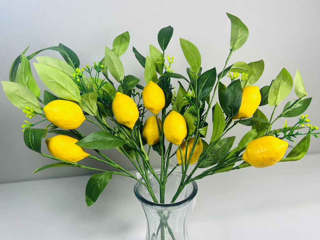 Artificial Lemon Branch: 18 Inch Faux Lemon Stem, Farmhouse Decor