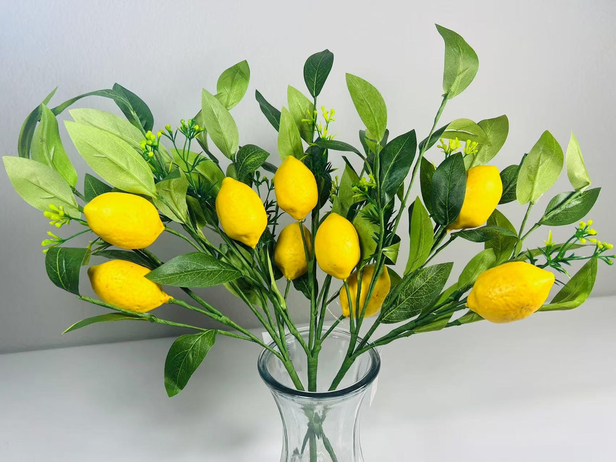Artificial Lemon Branch: 18 Inch Faux Lemon Stem, Farmhouse Decor