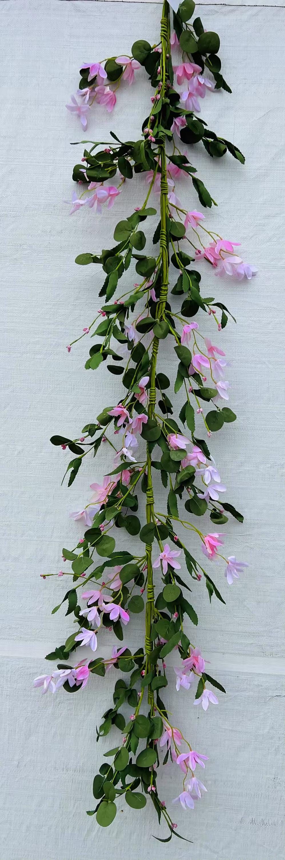Artificial Pink Flower Garland 5ft – Hanging Vine for Spring Wedding, Nursery or Home Decor