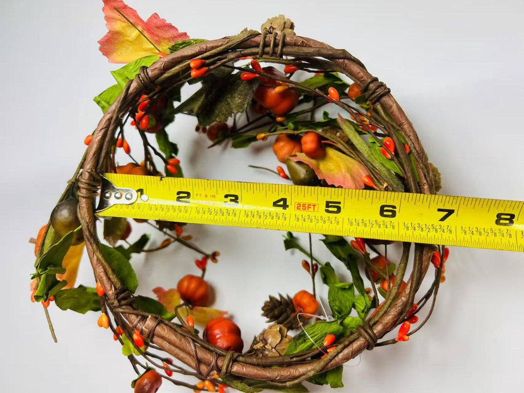 6.5” Fall Pumpkin Berry Candle Ring – Autumn Mini Wreath with Acorns, Pinecones & Leaves