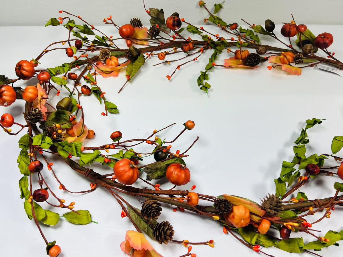 60 Inch Fall Garland with Pumpkins Acorns Pinecones Leaves Berries for Autumn Decor