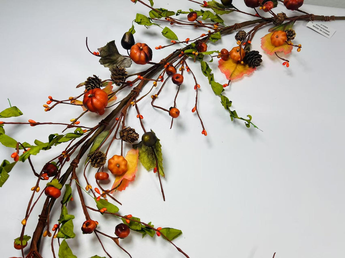 60 Inch Fall Garland with Pumpkins Acorns Pinecones Leaves Berries for Autumn Decor