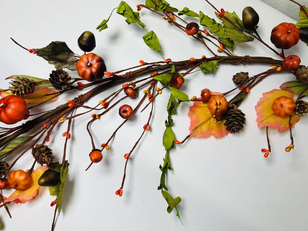 60 Inch Fall Garland with Pumpkins Acorns Pinecones Leaves Berries for Autumn Decor